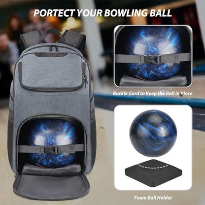 Bosynoy Bowling Backpack, Bowling Ball Bag Totes for Single Ball with Shoe Compartment & Foam Padded, Fits Shoes Up to US Mens Size 16, Grey - color: Green
