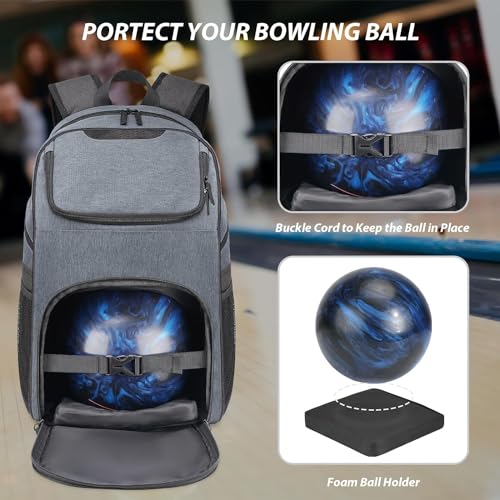 Bosynoy Bowling Backpack, Bowling Ball Bag Totes for Single Ball with Shoe Compartment & Foam Padded, Fits Shoes Up to US Mens Size 16, Grey - color: Light Blue