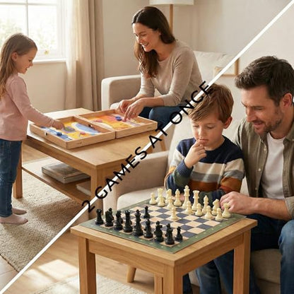 5-in-1 Magnetic Wooden Board Game Set, Premium Beech Wood Frame Family Game Center for Kids & Adults