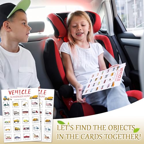 Hoolerry 30 Pcs Scavenger Hunt for Kids Road Trip Game Car Spring Summer Wedding Scavenger Hunt Cards Travel Activities Camping Games Outdoor Indoor Seek Activity for Kids Adults (Vehicles) - style: Vehicles