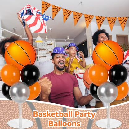 Basketball Party Balloons Stand Kit - 2 Sets With 2 Basketball Ball Foil Balloons - Basketball Themed Party Balloon Centerpiece for Tables - Game Sports Birthday Party Decorations - style: Basketball