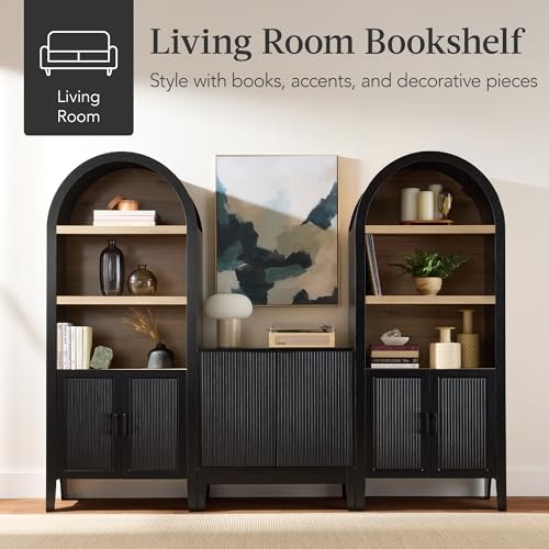 Best Choice Products 72" Tall Arched Pantry Cabinet w/Reeded Doors, 5-Tier Bookshelf, Armoire, Hutch, Bookcase, Storage Cabinet w/Adjustable Shelves, for Dining Room and Livingroom - Black Oak - color: Large - Black Oak