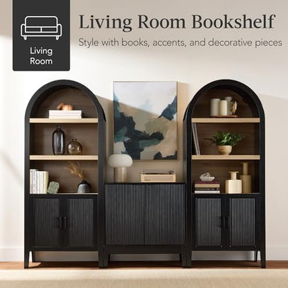 Best Choice Products 72" Tall Arched Pantry Cabinet w/Reeded Doors, 5-Tier Bookshelf, Armoire, Hutch, Bookcase, Storage Cabinet w/Adjustable Shelves, for Dining Room and Livingroom - Black Oak - color: Large - Black Oak