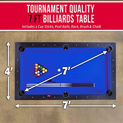 GoSports 7 ft Pool Tables with Wood Finish - Choose Your Style - Modern Billiards Table with 2 Cue Sticks, Balls, Rack, Felt Brush and Chalk - style: Blue, Black Wood Finish