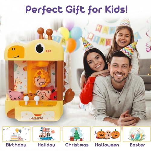 Claw Machine for Kids - Mini Arcade Game - Vending Machine - Candy Grabber Toys - Silent Mode, Lights, USB - Plush Toys & Easter Eggs, Surprise Stickers - Fun Gift for Kids, Boys & Girls (Giraffe) - style: Giraffe