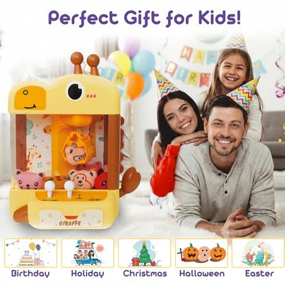 Claw Machine for Kids - Mini Arcade Game - Vending Machine - Candy Grabber Toys - Silent Mode, Lights, USB - Plush Toys & Easter Eggs, Surprise Stickers - Fun Gift for Kids, Boys & Girls (Giraffe) - style: Giraffe