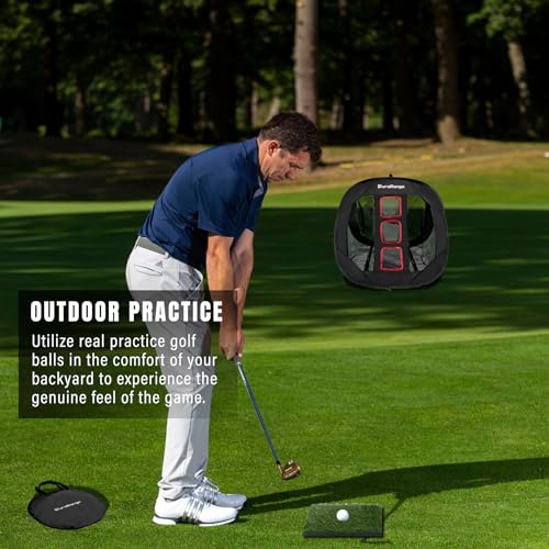 DURARANGE Pop-Up Golf Chipping Net - Ultimate Target Training Chip Aids for Precision & Distance, Outdoor | Indoor Practice, Golfer Gift - color: 1 Black Net+ 2 Mats+ 12 Balls + 6 Greeting Cards