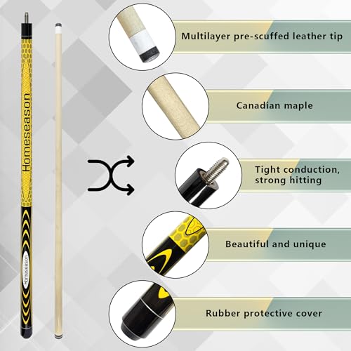 HomeSeason 58" Pool Cue Stick 19.5oz Cue Sticks Professional Low Deflection Billiard Pool Sticks 13mm Tip with Leather Bag for Home Bar Adults Pro Player - color: 19.5oz-(Yellow）