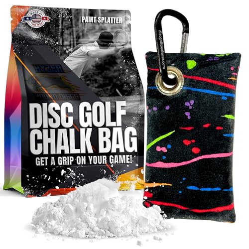 HYZER HOUND DISCS Disc Golf Chalk Bag | Dry Your Hands in the Heat of Summer | Attaches to Bag with a Carabiner | Improve Your Hand Grip for Consistency | Essential Disc Golf Accessories | Chalk - color: Paint Streaks