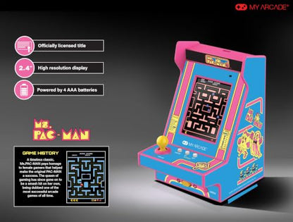 My Arcade Ms. Pac-Man Nano Player - 4.8" Mini Arcade, 2.4" Screen, Arcade Classics, Retro Consoles - style: Ms Pac Man
