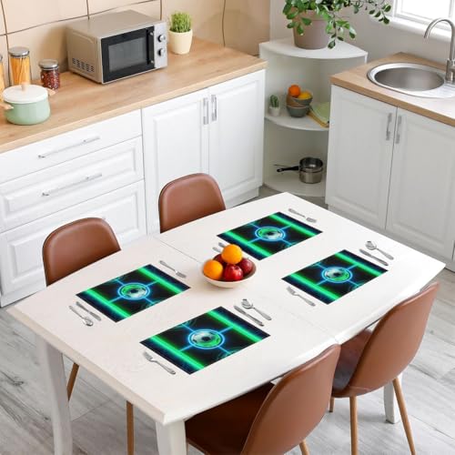 Football Table Placemats Set of 4,Neon Soccer Court Place Mats 12x18 Inch for Kitchen Table,Ball Sports Games Washable Mats Suitable for Restaurant - color: Green