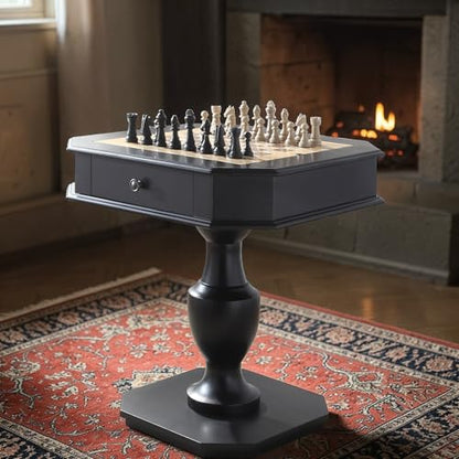 Chess Table, Reversible Chess Checker Game Table with 2 Drawers for Family Entertainment Room, 3-in-1 Square Game Tray for Chess Checker Backgammon, Black - size: 28''-Chess Table Black