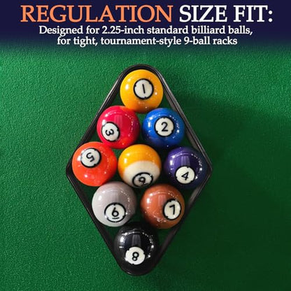 Ykimok Black Plastic Diamond Pool Rack, 9-Ball Billiard Positioning Frame for 2-1/4 Inch Regulation Pool Balls, Pool Table Game Accessories