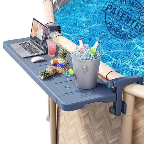 POOLHACKER Poolside Bar, [Original] Swim Up Bar Exclusively for Above-Ground Round Pools. Patio Poolside Table Smart Fold Easy Maintenance, Weather Resistant Stable Tabletop (Phantom Gray) - color: Phantom Gray
