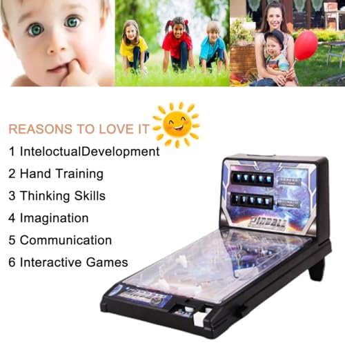 Desktop Electronic Pinball Machine, Home Retro Arcade Ball Shooting Toy, Tabletop Pinball Favor for Kids Birthdays, Action and Reflex Pinball Game with Scoreboard
