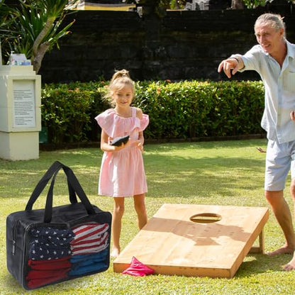 Klmnop 2 Pcs Cornhole Bag Carry Case Holds 8 Cornhole Bean Bags, Foldable Cornhole Mesh Bag Carrying Bag with Portable Handle for Men and Women
