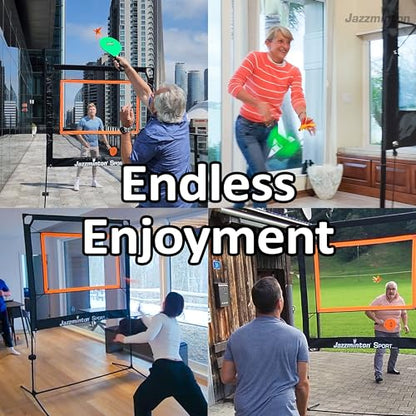 Jazzminton-Sport – The Original Paddle Game with Net for Indoors & Outdoors – Active, Joint-Friendly Family Fun – Like Badminton, Pickleball & Tennis with a Twist