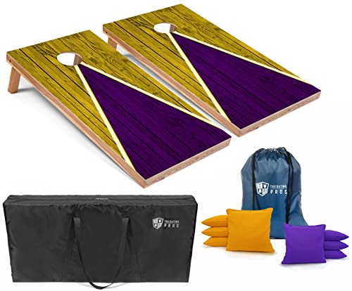Tailgating Pros Lightweight Cornhole Game - 4'x2' Multicolor Pyramid Boards- Carrying Case & Set of 8 Corn Filled Bags - color: Purple/Yellow Pyramid