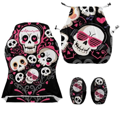 Skull Print Gaming Chair Covers with Armrest Covers Dust-Proof Universal Fit Gamer Desk Chair Cover for Ergonomic Game Rotating Office Chairs, Easy to Install - color: Black and White - Skull
