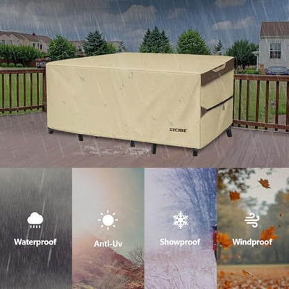 RICHIE Outdoor Patio Furniture Cover - Heavy Duty Waterproof 600D Tough Canvas Protector for Square Table Cover, All-Season Dining Table and Chair Cover (74L x 74W x 28H Inch) - size: Square-74"(L)x74"(W)