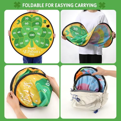 Percozzi St. Patrick Day Dart Board Game for Kids with Sticky Balls Shamrock Egg Themed Party Decorations Indoor Outdoor Double Sided Toss Game 28' for Boys Girls