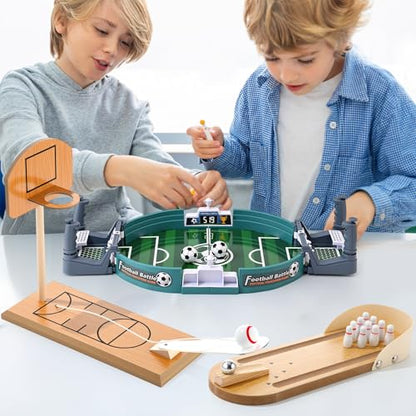 Soulchen Sports Table Top Game Set Mini Tabletop Wooden Bowling, Wooden Basketball, Plastic Soccer Set Office Desk Toy Decor Gag Fun Soccer Football Competition Party Favors Gifts