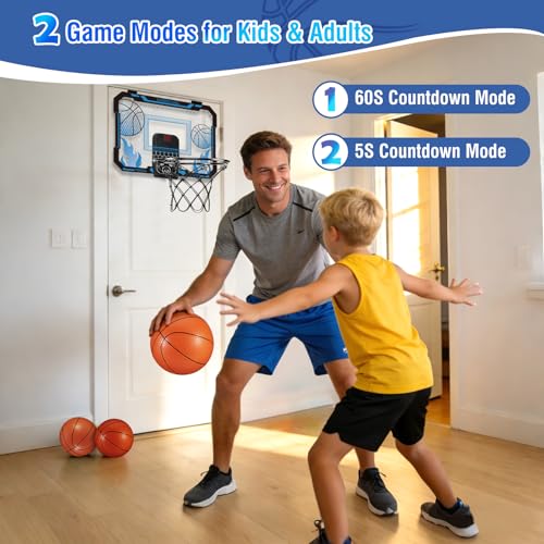 Indoor Basketball Hoop for Kids with Scoreboard Over the Door Basketball Hoop with 3 Balls Basketball Toys Gifts for 5 6 7 8 9 10 11 Years Old Boys Girls Mini Hoop for Bedroom and Birthday/Christmas - style: Blue