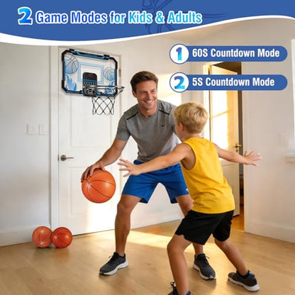 Indoor Basketball Hoop for Kids with Scoreboard Over the Door Basketball Hoop with 3 Balls Basketball Toys Gifts for 5 6 7 8 9 10 11 Years Old Boys Girls Mini Hoop for Bedroom and Birthday/Christmas - style: Blue