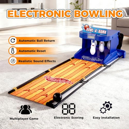 Indoor Bowling Alley Game for Kids & Adults, Electronic Bowling Ball Console, with Automatic Reset, LED Scoreboard & Realistic Sound Effects, for Children and Adults
