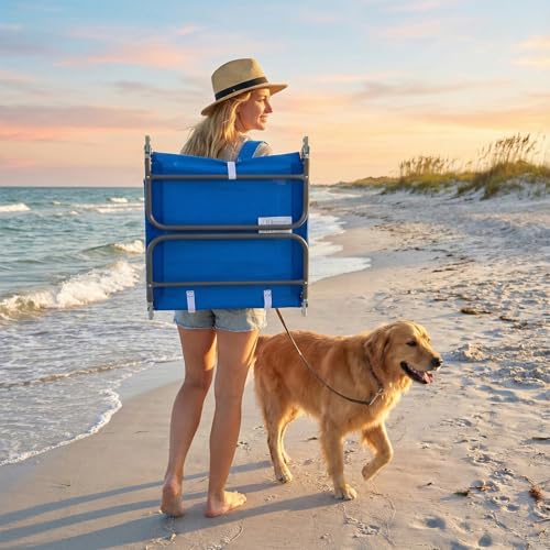 daystar SunnyFeel Beach Lounge Chair, Backpack Reclining Beach Chairs Lay Flat, Face Down Tanning Chair, Folding Camping Chairs Portable Camp Cot with Backpack Straps for Outdoor/Picnic/Lawn - color: Sea Blue