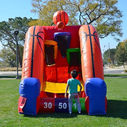 JumpOrange Inflatable Basketball Target Shootout Game with Blower - 100% Commercial Grade PVC Vinyl, 3-Hoop Multi-Player Carnival Game for All Ages, Portable Indoor/Outdoor Fun for Home & Rental Use - style: Basketball