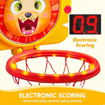 SYNCFUN Mini Basketball Hoop LED Scoring Indoor Hoop with 2 Balls, Indoor Adjustable Height Basketball Hoop, Space-Saving, Christmas Birthday Gifts Toy for Boy Girl Over 18 Months - style: Lion