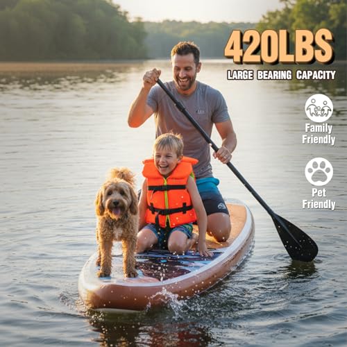 FEATH-R-LITE Inflatable Paddle Board Stand Up Paddleboards for Adults SUP with Premium Accessories Pump, Adjustable Paddle, Leash, Three Fins, Backpack - style: Ash Eagle
