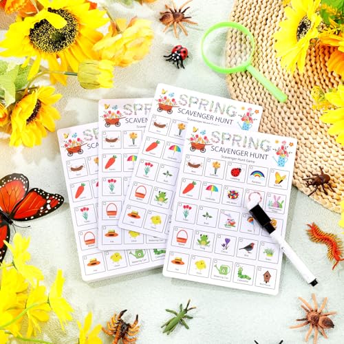 Hoolerry 30 Pcs Scavenger Hunt for Kids Road Trip Game Car Spring Summer Wedding Scavenger Hunt Cards Travel Activities Camping Games Outdoor Indoor Seek Activity for Kids Adults (Spring) - style: Spring