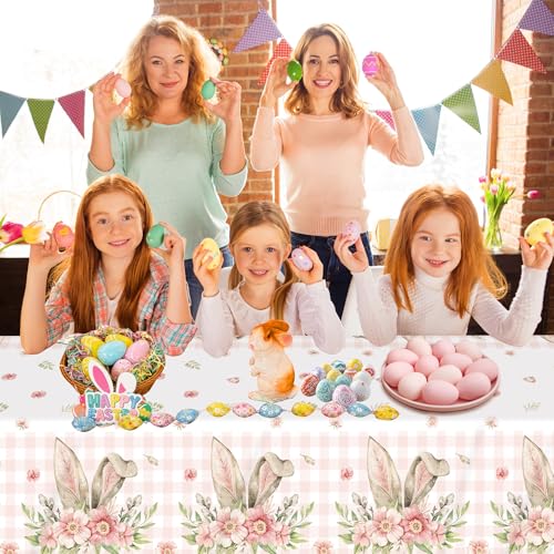 4 Pcs Easter Tablecloth Plastic,Easter Party Decorations Disposable Bunny Tablecloth Spring Table Cover,54x108 Inch - color: Easter
