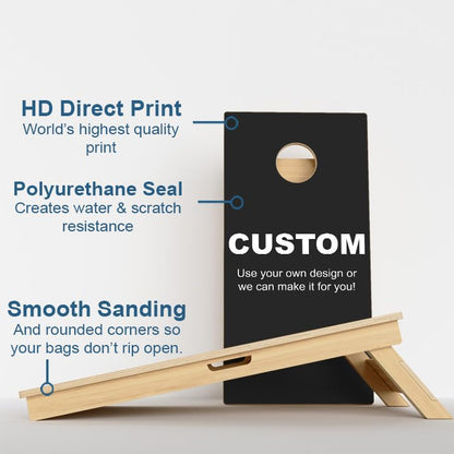 Custom Pro Cornhole Boards | Handmade in USA | 3/4 Baltic Birch | No Bounce | Triple Thick Legs | Two Brace & Handles, 2x4 Regulation Set w Score Tower & Cornhole Bags (Custom Cornhole Boards)