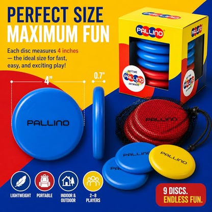 Pallino Bocce-Inspired Premium Outdoor Flying Disc Game for Teens Adults - Portable Yard, Beach, and Tailgate Set Interactive Fun for 2-8 Players, 9 Discs and Travel Bag