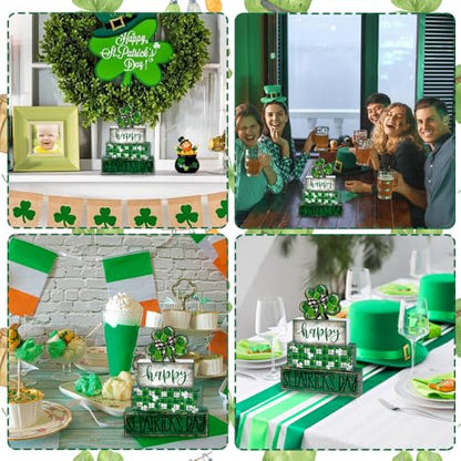 DIYDEC 4Pcs St.Patrick's Day Table Decoration Shamrocks Wooden Block Signs Rustic St. Patrick Tiered Tray Decor Happy St.Patrick's Day Centerpiece Sign for Farmhouse Holiday Tabletop Home Party Decor - style: St.Patrick's Day Shamrocks