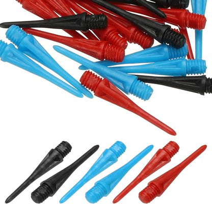 Plastic Dart Tips, 2BA Thread Soft Tip Dart Accessories 30 Pack & Black/Red/Blue