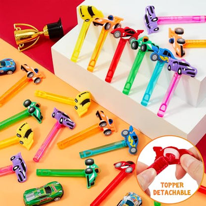 Winrayk Race Car Party Favors, 24Pcs Cars Themed Mini Bubble Wands for Kids Bubbles Bulk with Detachable Topper (6 Styles & Colors), Summer Pool Beach Birthday Supply Goody Bag Stuffer Classroom Prize - style: Race Car