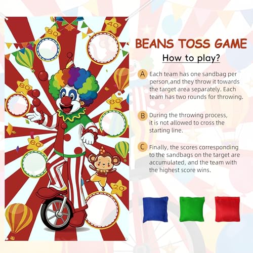 Carnival Toss Game Banner with 3 Bean Bags and 19.6ft String,Washable Heavy Duty Outdoor Indoor Carnival Theme Party Game Banner for Adults(53x30in)