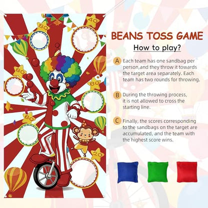 Carnival Toss Game Banner with 3 Bean Bags and 19.6ft String,Washable Heavy Duty Outdoor Indoor Carnival Theme Party Game Banner for Adults(53x30in)