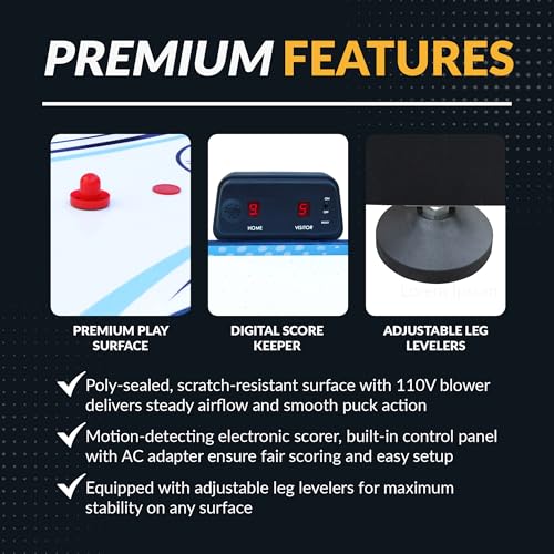 Hathaway Enforcer 5.5 Ft Air Hockey Table for Family Game Room - with LED Scoring, High-Output Blower, Manual Backup, Strikers & Pucks - Blue and White Finish