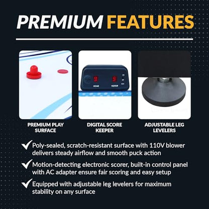 Hathaway Enforcer 5.5 Ft Air Hockey Table for Family Game Room - with LED Scoring, High-Output Blower, Manual Backup, Strikers & Pucks - Blue and White Finish