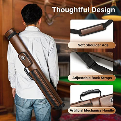Adhafera Pool Cue Case, 2 X 2 Hard Pool Stick Case, Made of Faux Leather Billiards Accessories - color: Brown