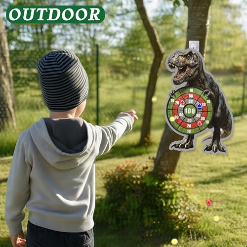 Dinosaur Themed Toss Game Banner with 12 Sticky Balls, 30” Large Dino Dart Board Game for Indoor Outdoor Games Dinosaur Birthday Party Supplies