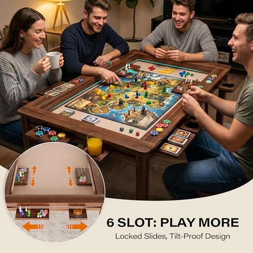 LAUSAINT HOME Board Game Table with Removable Table Top, 54” x 31” Play Area, Gaming and Dining Table with 2 Play Mats, Detachable Cup Holders and Trays for 6 Players, for Card, DND and Poker, Walnut - size: REC w/Two Mats