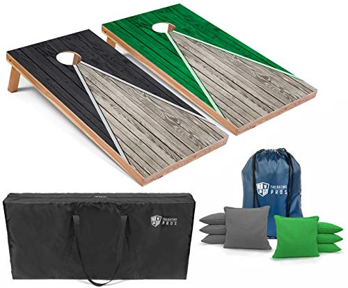Tailgating Pros Lightweight Pyramid Design Cornhole Board Set w/Bean Bags and Carrying Case - 4'x2' Regulation Cornhole Game - color: Grey/Kelly Green
