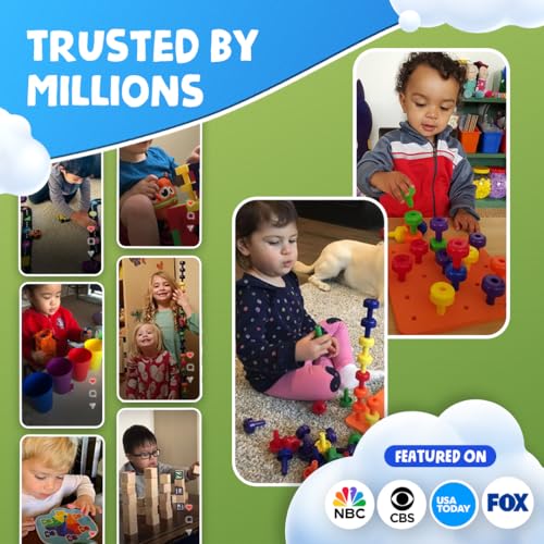 Skoolzy Peg Board Set - Montessori Toys for 2 Year Old - 33 Pc Plastic Peg Board for Kids - Occupational Therapy Toys with Pegs, Dice, Lacing String & Storage Bag - style: Peg Set with Plastic Board (33 pc)