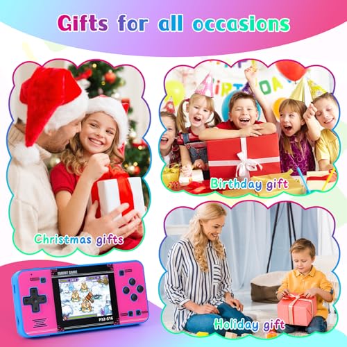Handheld Game for Kids ，Built-in 220 32-bit Video Games, 3.0” IPS Screen, Rechargeable Portable Game , Travel Mini Arcade Electronic Toys Gift for Boys and Girls(Blue+Pink) - color: Blue+pink